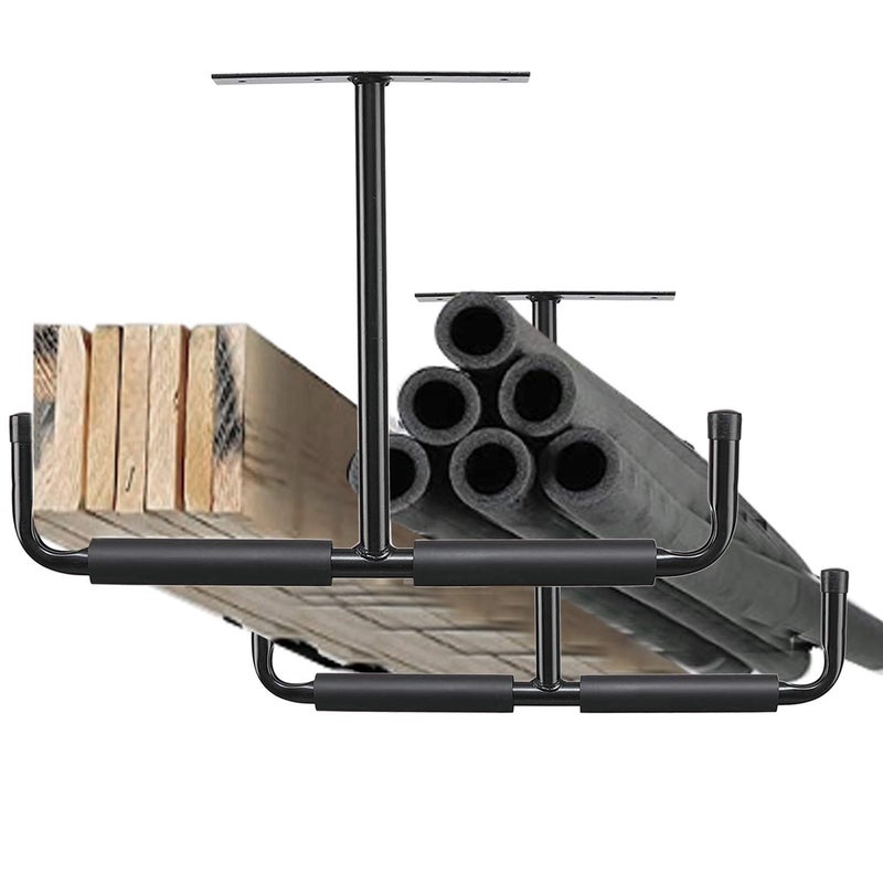 HOSKO Overhead Garage Storage Hooks Rack Ceiling Mounted, Heavy Duty Utility Hooks Ladder Hanger for Hanging Hose Pipe Lumber & Other Bulky Items (2 Pack, Black) - Image 2